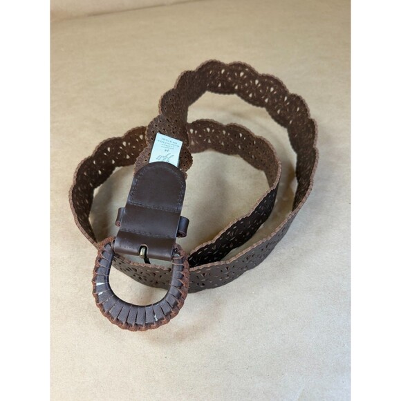 J. Jill Leaf Punch Design Wide Brown Leather Belt Hip or Waist Hippie Boho Sz M main image 3